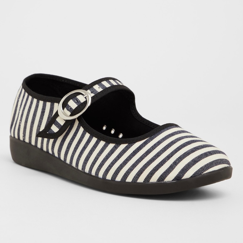 Black & White Stripe Mary Jane Flat (Wide Width)